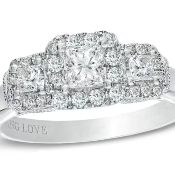 VERA WANG LOVE COLLECTION White Gold Diamond Ring with Hidden Sapphire Gemstone - Picture 1 of 9